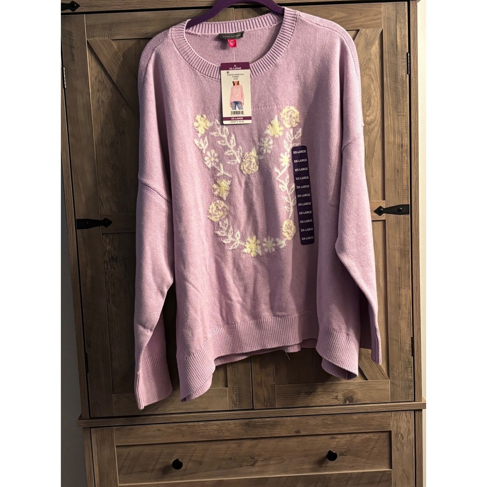 Vince Camuto Womens Easter Sweater Lilac Floral Bunny Pullover XXL 7226201 NEW